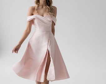 Satin Midi Wedding Dress: 50s Style Tea Length Bridal Gown
