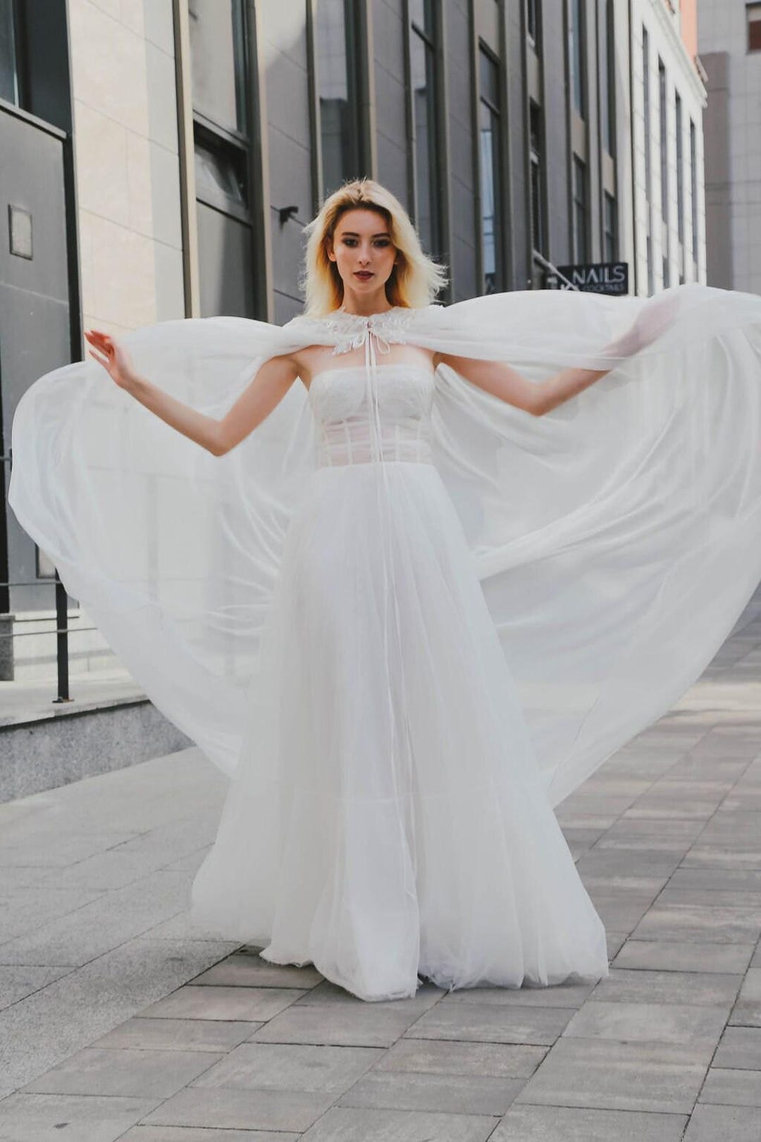Chiffon Bridal Cape Wedding Dress Topper: Modern Light Wedding Gown - Etsy