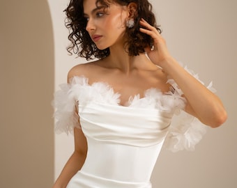 Bohemian Wedding Ball Gown: Off-Shoulder Embroidered Corset