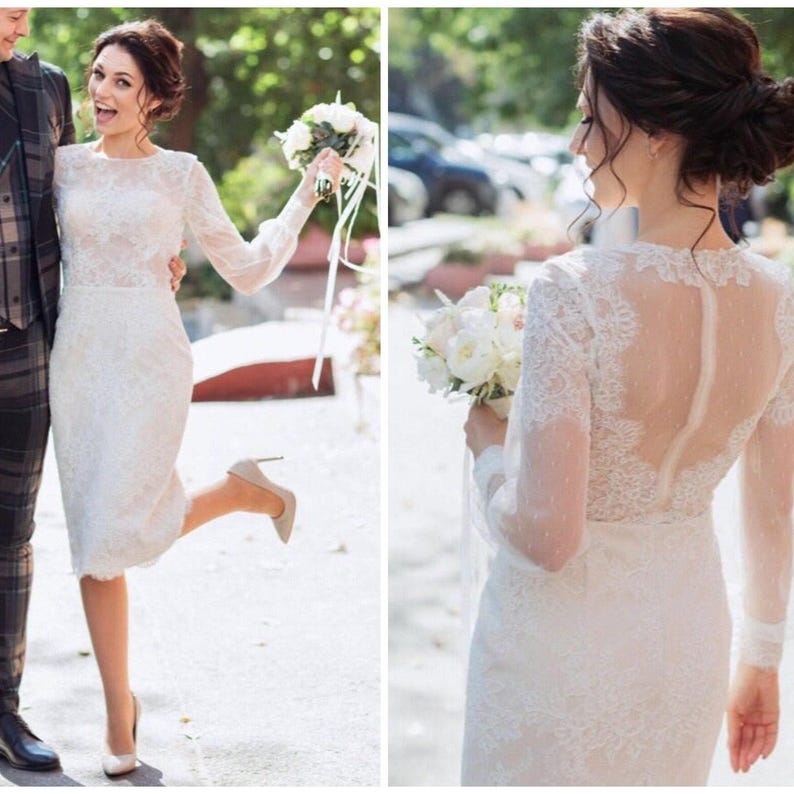50s wedding dress, lace tea length bridal gown, cocktail or prom midi dress image 3