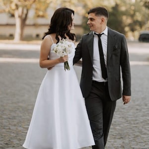 Vestido de novia midi romántico, vestido de novia años 50, vestido de novia civil, vestido de novia de satén, vestido minimalista, vestido de fiesta