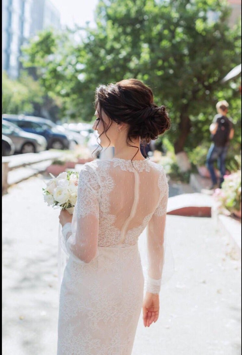 50s wedding dress, lace tea length bridal gown, cocktail or prom midi dress image 5