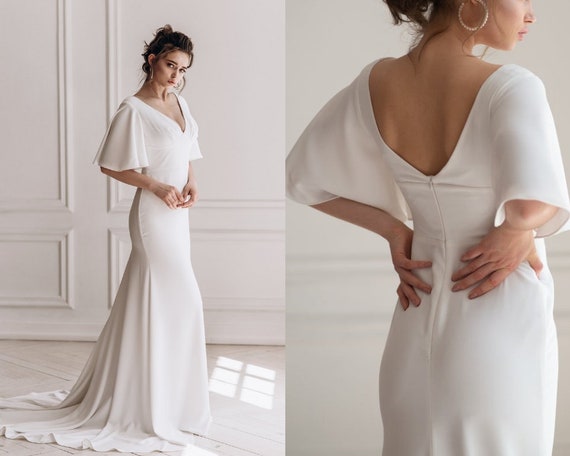 wedding dress with ruffle sleeves