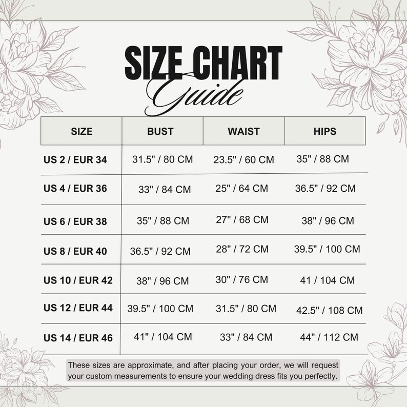 the size chart for a women's dress