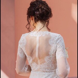 50s wedding dress, lace tea length bridal gown, cocktail or prom midi dress image 7