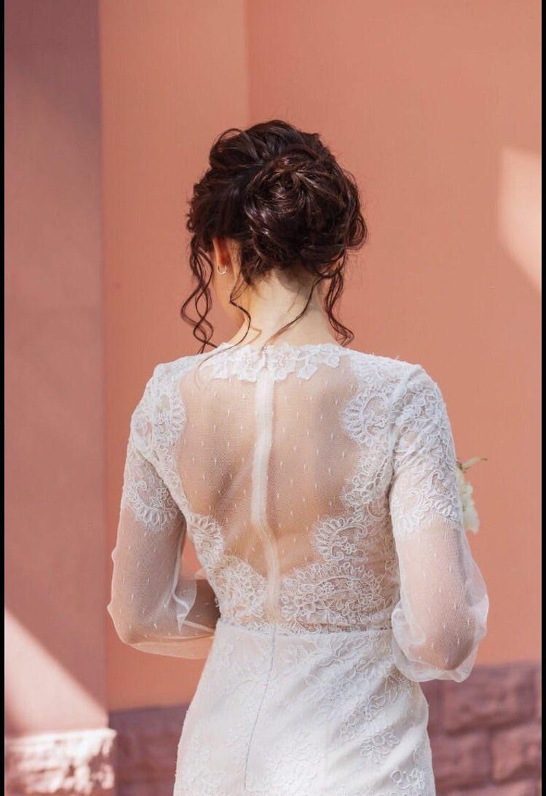 50s wedding dress, lace tea length bridal gown, cocktail or prom midi dress image 7