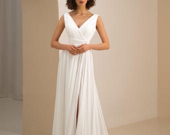 Romantic Chiffon Wedding Dress: A-Line V-Neck Gown