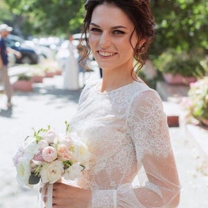 50s wedding dress, lace tea length bridal gown, cocktail or prom midi dress image 4