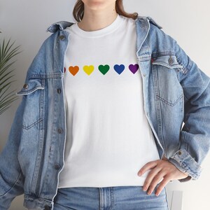 LGBT LGBTQIA+ pride love rainbow hearts Valentine's everyday fun shirt unisex adult t-shirt Cotton Tee