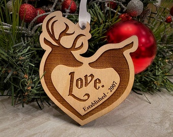 Christmas Ornament - His and Her Deer Love Wood Christmas Ornament