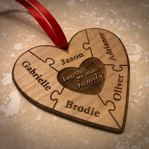 Christmas Ornament Family / Sibling Heart Puzzle Wood Christmas Ornament 2-9 Name Configuration image 2