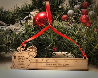 Christmas Ornament - Teacher Gift - Ruler Wood