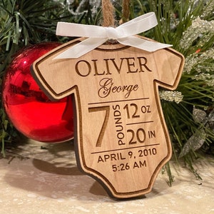 Christmas Ornament - Newborn / Infant / Baby / Birth / First Christmas / Onesie / Wood - Customizable
