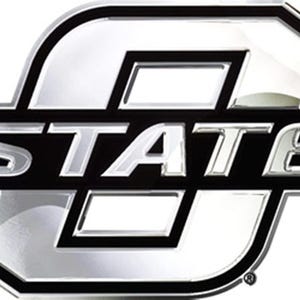 Oklahoma State University Cowboys Premium Solid Metal Raised Auto Emblem, Big O Logo, Shape Cut, Adhesive Backing