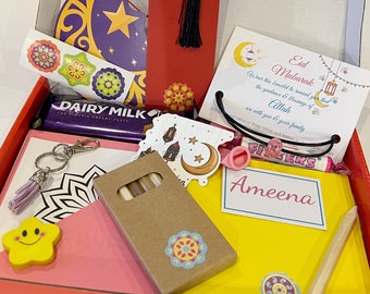 EID celebration ACTIVITY box. Personalised Kid's Eid gift. Treats and activities for Eid al Fitr. Celebrate Ramadan countdown. Eid 2024.