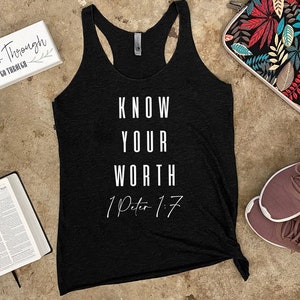 Know Your Worth, Womens Tank Tops, Tank Tops with Words, Fitness Shirt, Workout Gifts, Christian Tank Tops, Christian Gifts Women