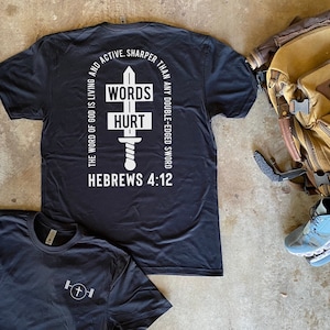Motivational Shirt, Hebrews 4:12, Workout Gift, Mens Running Fitness Tee, Inspirational Gym Shirt, Bible Verse Tee, Runner Motivation