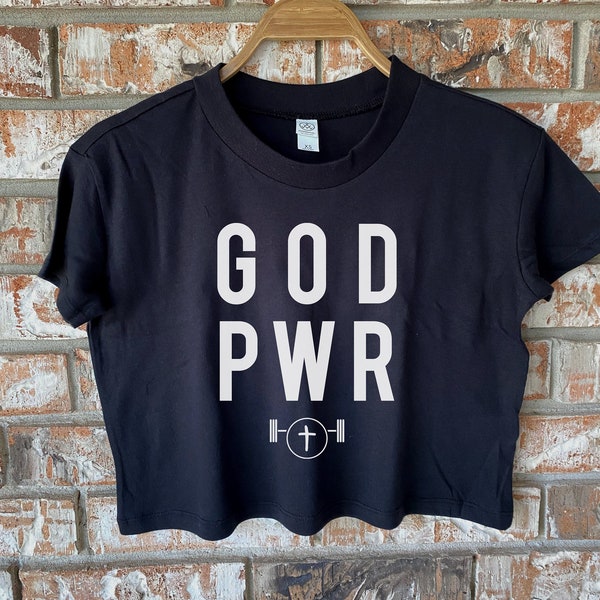 Weightlifting Crop Top, God PWR, Workout Crop Tops, Christian Womens Shirt, Black Crop Top, Christian Gift For Women