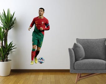Naklejka ścienna z piłkarzem Cristiano Ronaldo – naturalnej wielkości wycinanka winylowa do domu, męskiej jaskini, siłowni, pokoju sportowego – prezent