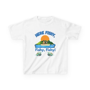 1420-Here Fishy, Fishy - outdoors-TeeKids Funny Fishing Shirt for Children, Gone Fishing, Fisherman Youth T-Shirt Cute Fishing Kids