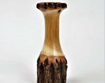 Holzvase mit Glaseinsatz Vase gedrechselt Deko Blumenvase