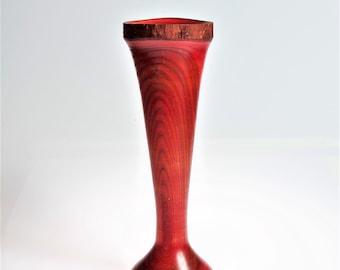 Vase en bois avec insert en verre, vase à fleurs décoratif tourné