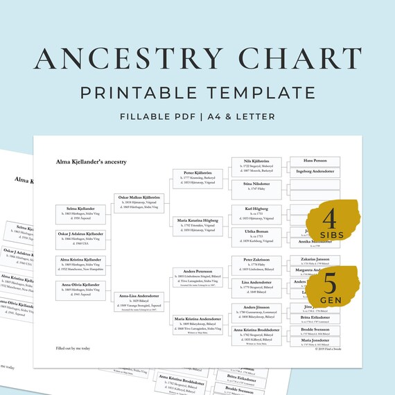 Family Tree 4 Siblings 5 Generations Template Etsy