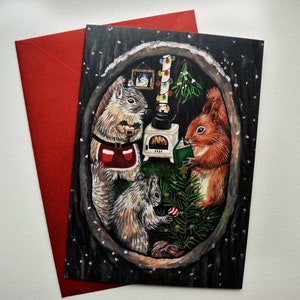 Écureuils mignons Woodland Tree Christmas Greeting Card 'Twas the nut before Christmas' Festive Forest Animals Winter Wildlife Blank Card