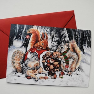 Snowy Squirrels Christmas Greeting Card 'Avez-vous un petit Noël de noisette' Cute Festive Winter Woodland Wildlife Blank Card