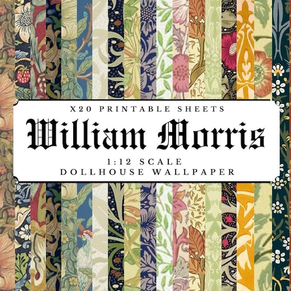 William Morris Dollhouse 1:12 schaal Wallpaper x 20 A4 afdrukbare digitale downloadbladen | Antieke Victoriaanse ambachtelijke papieren