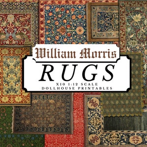 William Morris Miniature Rugs Dollhouse 1:12 Scale  x 10 Digital Download Sheets Pack | Antique Victorian Printable Carpet Textiles