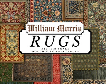 William Morris Miniature Rugs Dollhouse 1:12 Scale  x 10 Digital Download Sheets Pack | Antique Victorian Printable Carpet Textiles