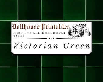 Victorian Emerald Green Tiles Dollhouse 1:12th Scale | Realistic 3d Kitchen / Bathroom Tiled Wallpaper | Printable Digital Paper Download