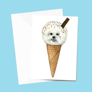 Biglietto d'auguri Bichon Frise, biglietto vuoto gelato, biglietti di auguri di buon compleanno per cani divertenti, regali per gli amanti dei cani, biglietto di celebrazione per tutte le occasioni