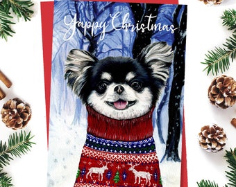 Chihuahua Dog Christmas Card, Happy Christmas Holiday Greeting Card, Cute Festive Xmas Pun Card, Cute Puppy Chihuahua Jumper Fine Art Card