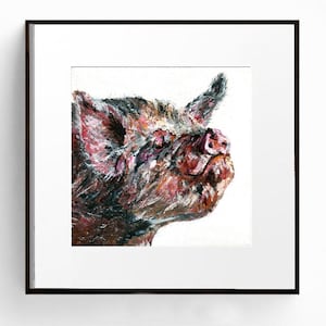 Pig Painting Print, Rustic Piggy Farmhouse Wall Decor, Farmyard Country Kitchen Animal Wall Art, Farm Animal Pig Gifts, Wildlife Painting