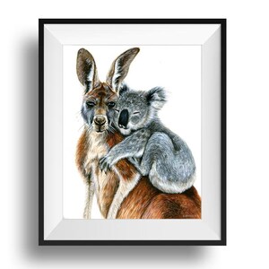 Koala Bear & Kangaroo Painting, Australian Art Print, Australia Wildlife Wall Art, Cute Nursery Animal Wall Decor, Wildlife Wall Decor Gifts
