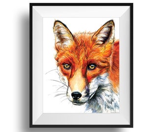 Wild Red Fox Print, Fox Watercolor Painting Print, Autumnal Orange Fox Watercolour Fine Art, Wildlife Animal Wall Art Decor, Fox Nursery Art