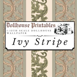 Ivy Stripe Dollhouse scala 1:12 sfondo download digitale fogli / stampabili di carta scrapbook in miniatura a righe floreali vintage