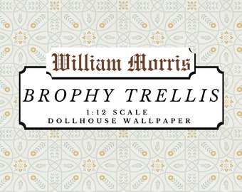 Brophy Trellis Ivory William Morris Dollhouse 1:12 Scale Wallpaper Digital Download Sheets | Antique Victorian Miniature Scrapbook Paper