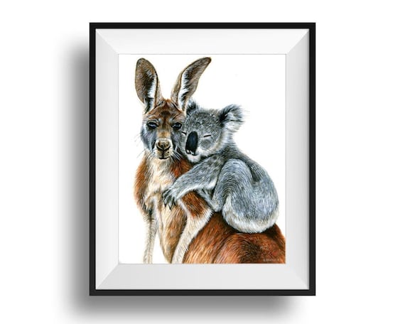 コアラとカンガルーの絵画、オーストラリアのアートプリント