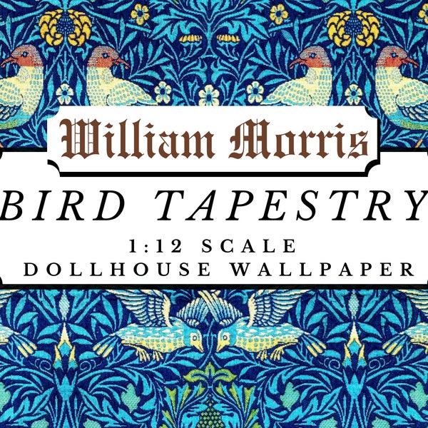 Bird Tapestry William Morris Dollhouse 1:12 Scale Wallpaper Digital Download Sheets | Antique Victorian Miniature Scrapbook Paper
