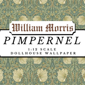 Pimpernel (Green) William Morris Dollhouse 1:12 Scale Miniature Wallpaper Digital Download Sheets | Antique Victorian Scrapbook Paper