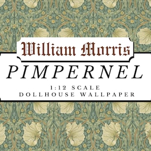 Pimpernel (grün) William Morris Dollhouse 1:12 Miniatur Tapete Digital Download Blätter | Antikes viktorianisches Scrapbook-Papier