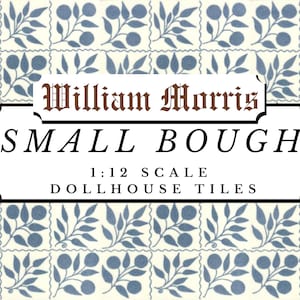 William Morris 'Kleiner Ast' Fliesen Puppenhaus 1:12 Blaue Blätter Viktorianische Küche / Bad Gekachelte Tapete | Handgemachte Fliese