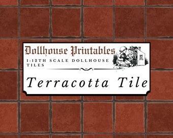 Terracotta Floor Wall Tile Dollhouse 1:12 Scale Wallpaper | Miniature Vintage Ceramic Clay Tile  Printable Paper Digital Download