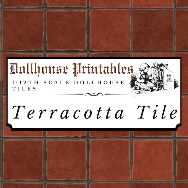 Terracotta Floor Wall Tile Dollhouse 1:12 Scale Wallpaper | Miniature Vintage Ceramic Clay Tile  Printable Paper Digital Download