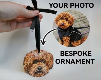 Pet Portrait Ceramic Bauble | Bespoke Hand-Painted Personalised Custom Pet Ornament | Dog Cat Christmas Tree Decorations | Memorial Gift