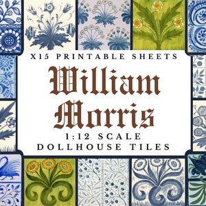 William Morris Dollhouse Tiles 1:12 Scale Wallpaper x 15 A4 Printable Sheets | Miniature Antique Victorian Wall Floor Tiled Craft Papers