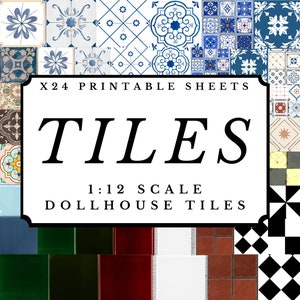 Dollhouse Tiles 1:12 Scale Wallpaper x 24 A4 Printable Sheets Pack | Miniature Wall Floor Tiled Craft Papers